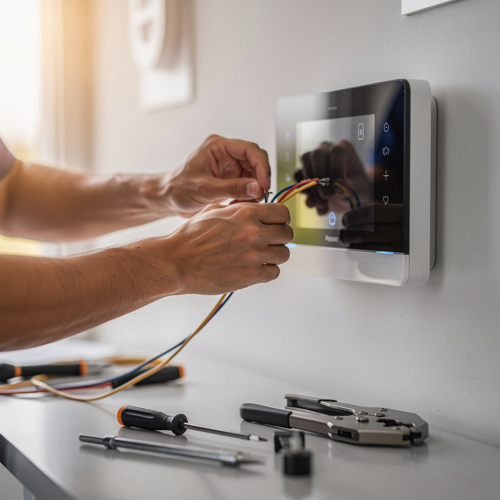 PRO-TECH SECURITY AND AUTOMATION integrated security and home automation system control panel in a modern San Antonio home